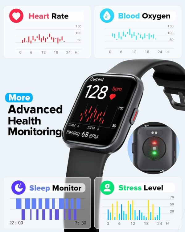 Smart Watch for Men Women Android iPhone, Alexa Built-in Fitness Watch with 1.8" LCD Screen & Bluetooth Call (Make/Answer), Heart Rate/SpO2/Sleep Monitor, 100 Sports, IP68 Waterproof Smartwatch - Image 5