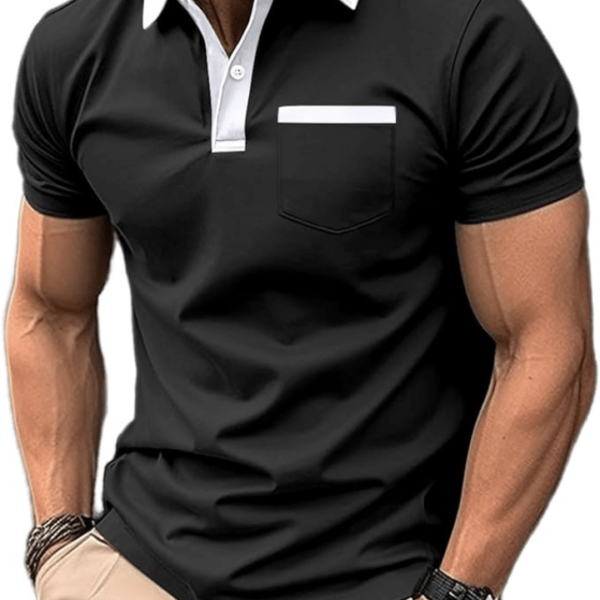 Mens Casual Polo Shirts Classic Short Sleeve Golf Shirt Fashion Button Cotton Top with Pocket - Image 3