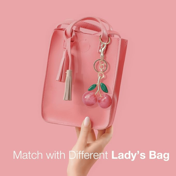 EasYoung 2-Pack Cherry Bag Keychain, Glitter Cherry Charm with Key Ring and Clip, Sparkling Resin & Metal Accessory for Purses or Bags - Image 6